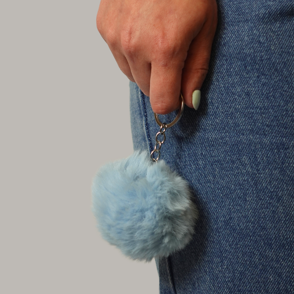Fluffy faux pom pom keyring