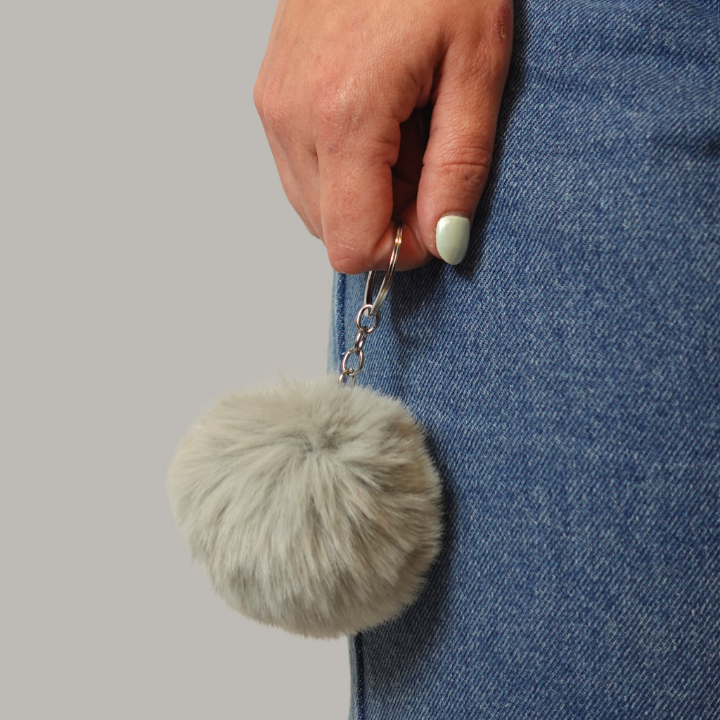 Fluffy faux pom pom keyring