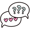 Get Personal Brand Icons - Two speech bubbles with question marks and hearts on a white background