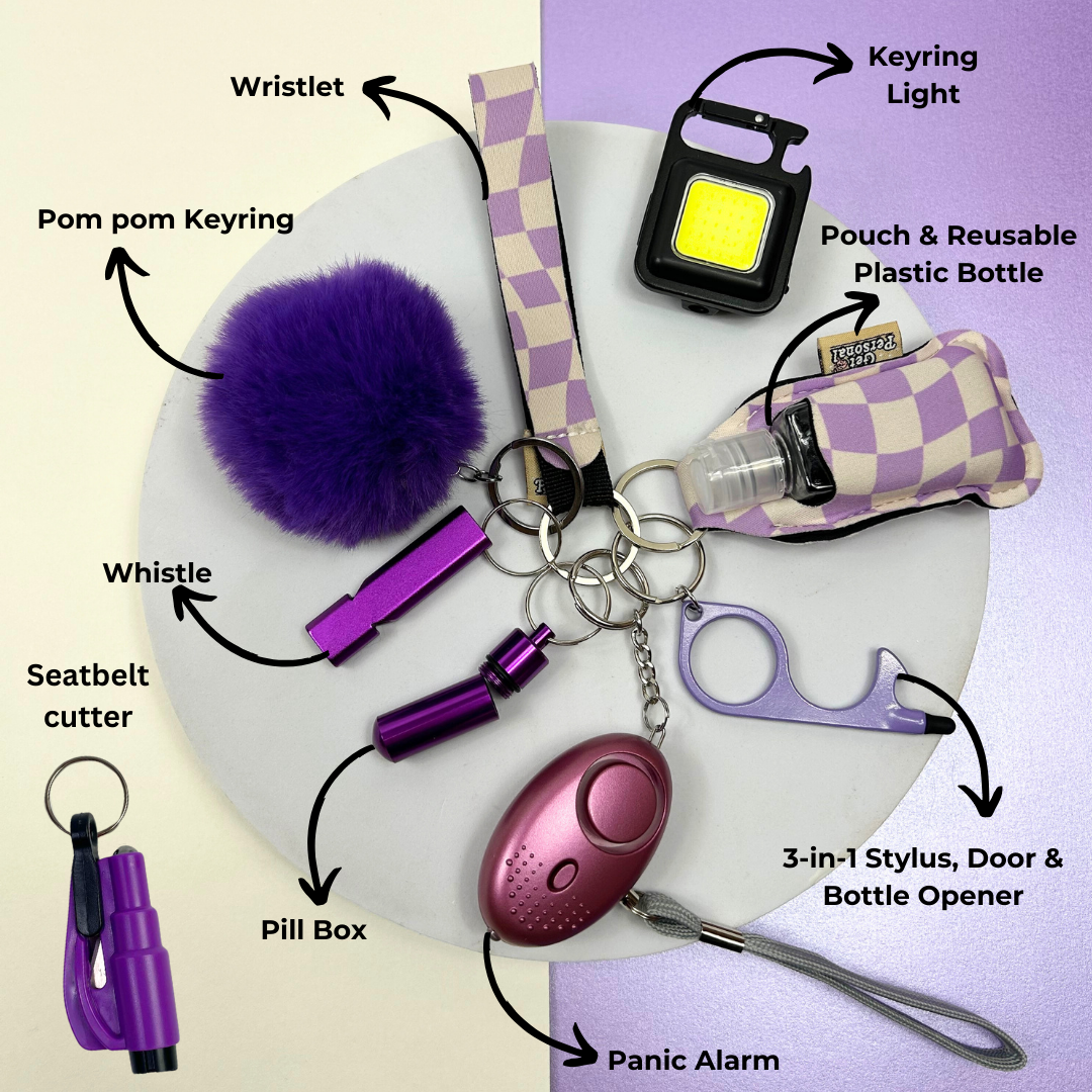 Groovy Check All Glam 10 piece UK Legal Safety Keychain Set
