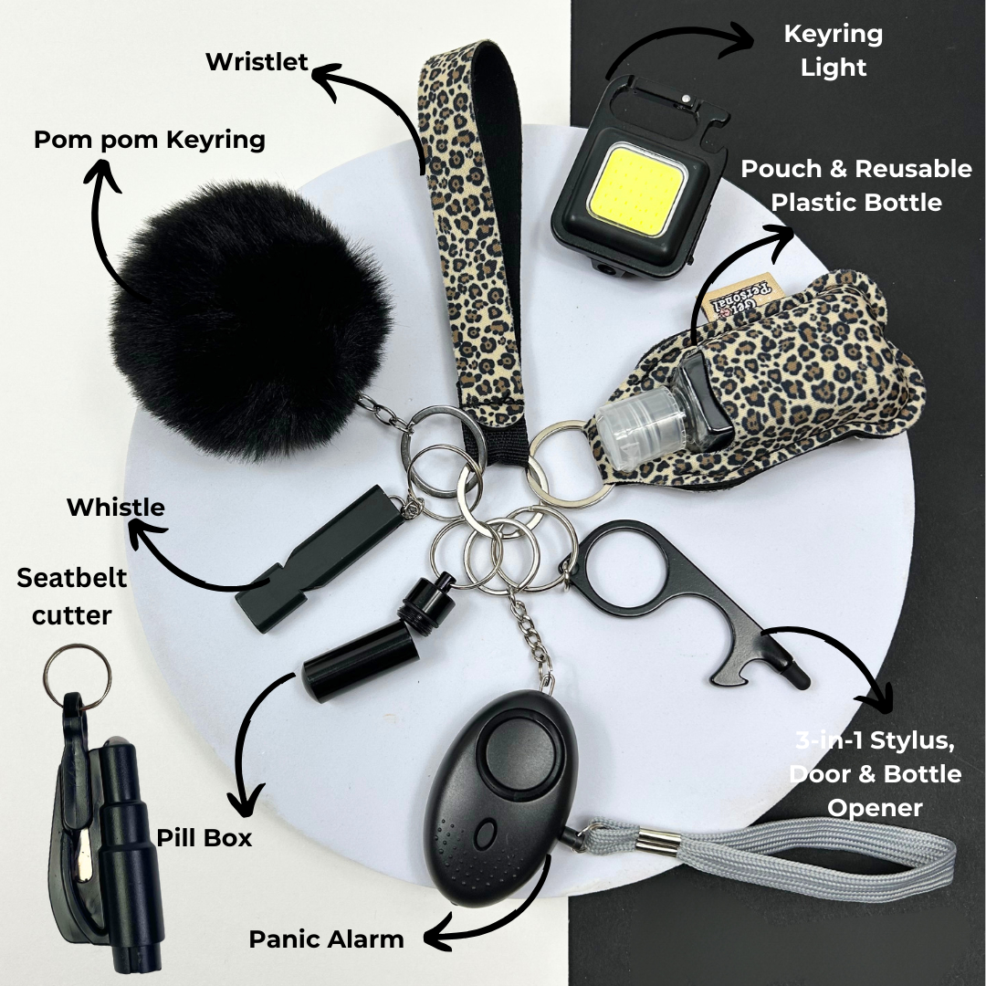 Fierce & fearless All Glam 10 piece UK Legal Safety Keychain Set