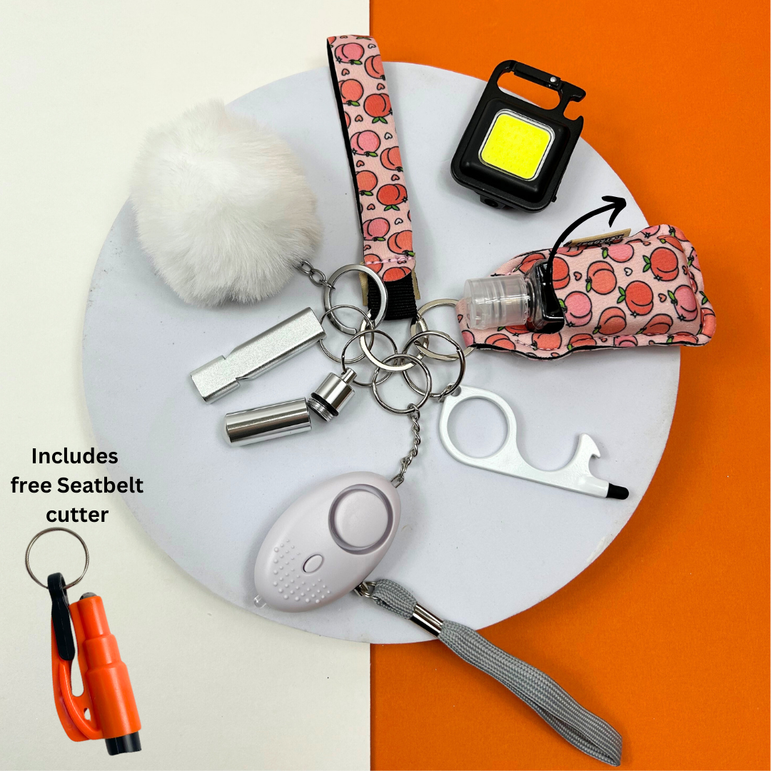 Peachy Perfect All Glam 10 piece UK Legal Safety Keychain Set