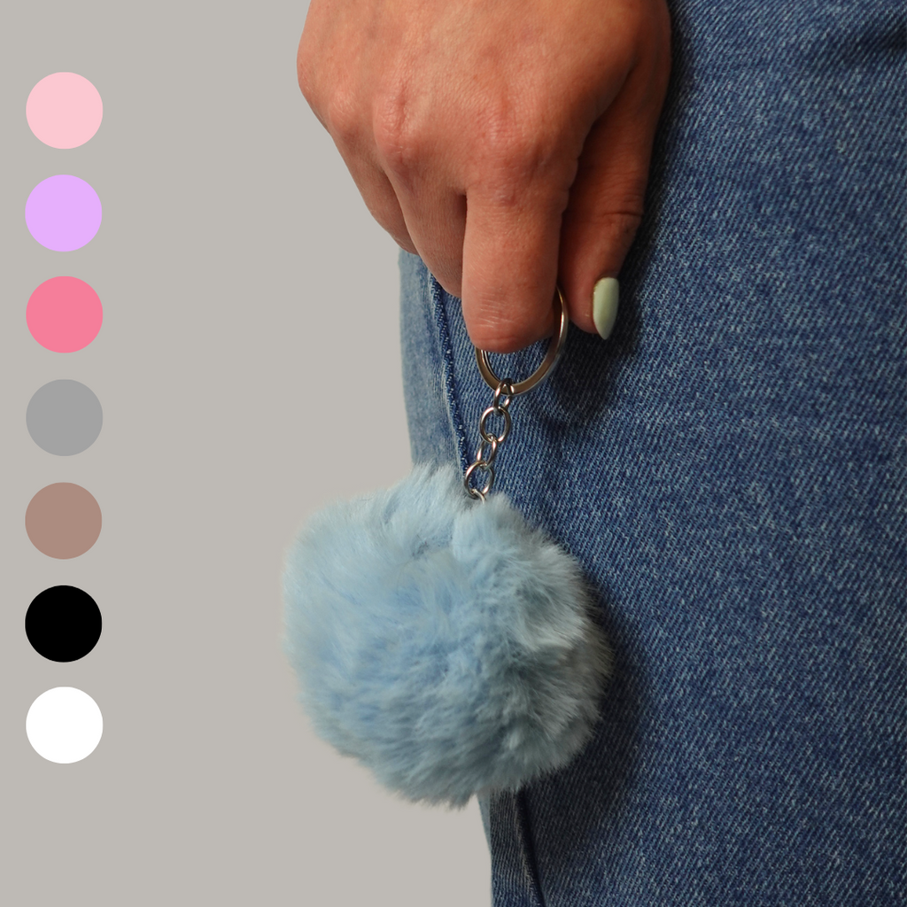 Fluffy faux pom pom keyring