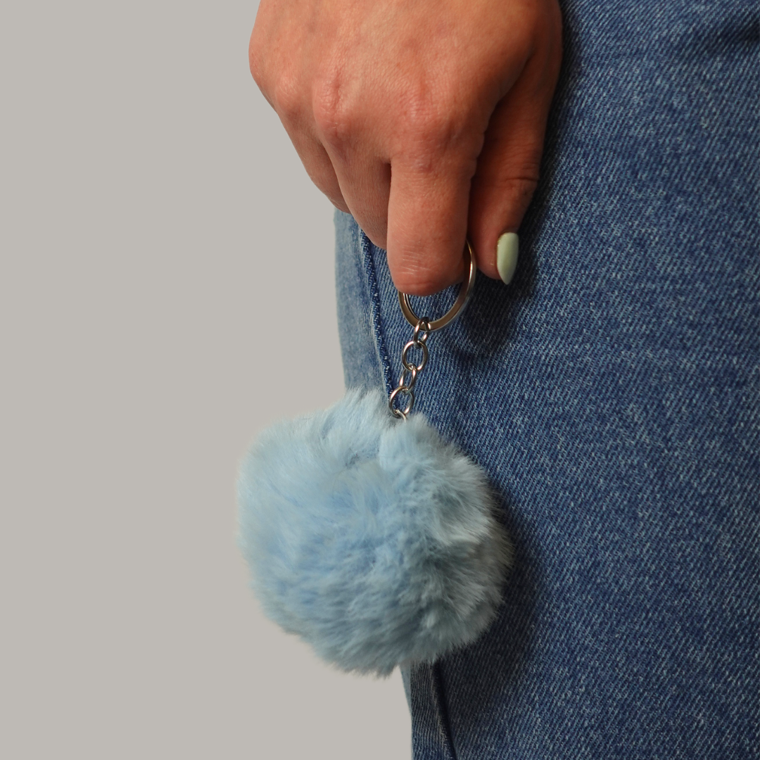 Fluffy faux pom pom keyring