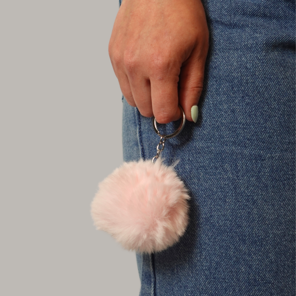Fluffy faux pom pom keyring