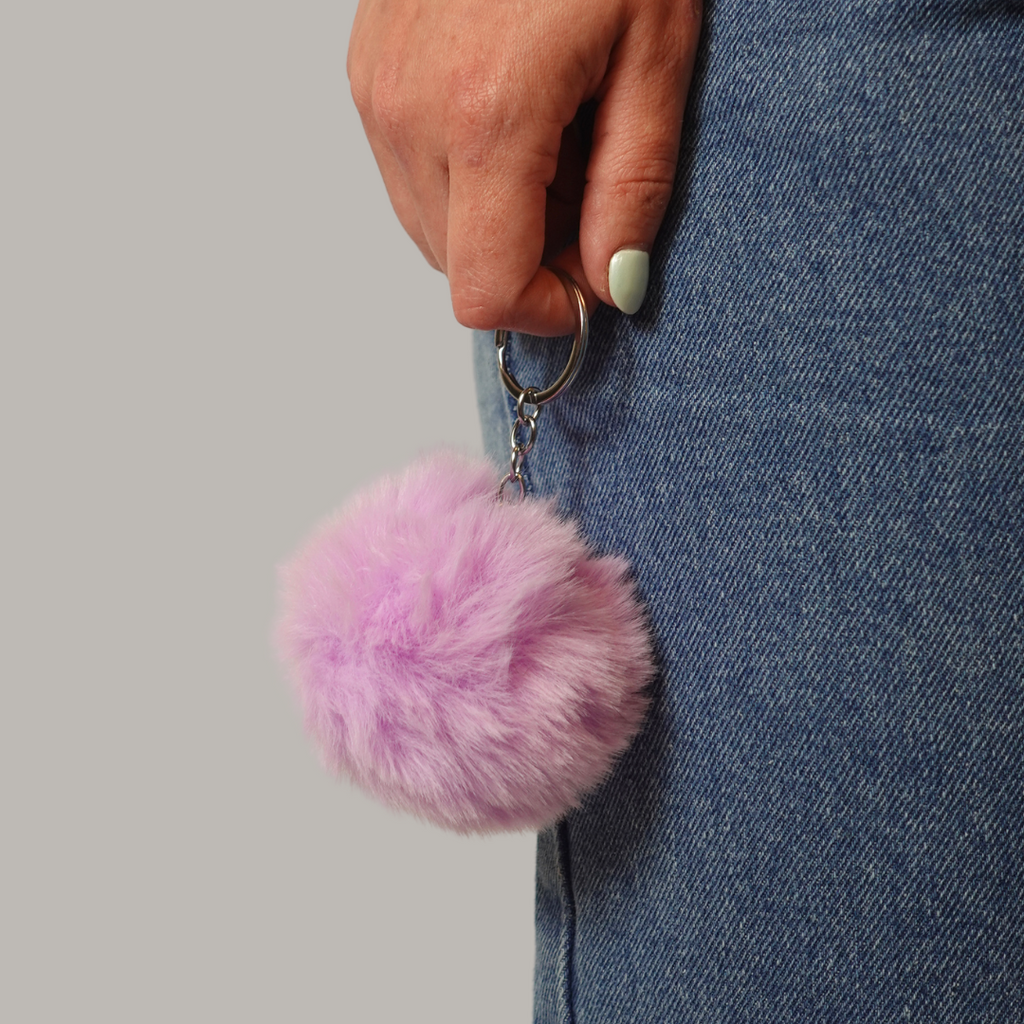 Fluffy faux pom pom keyring