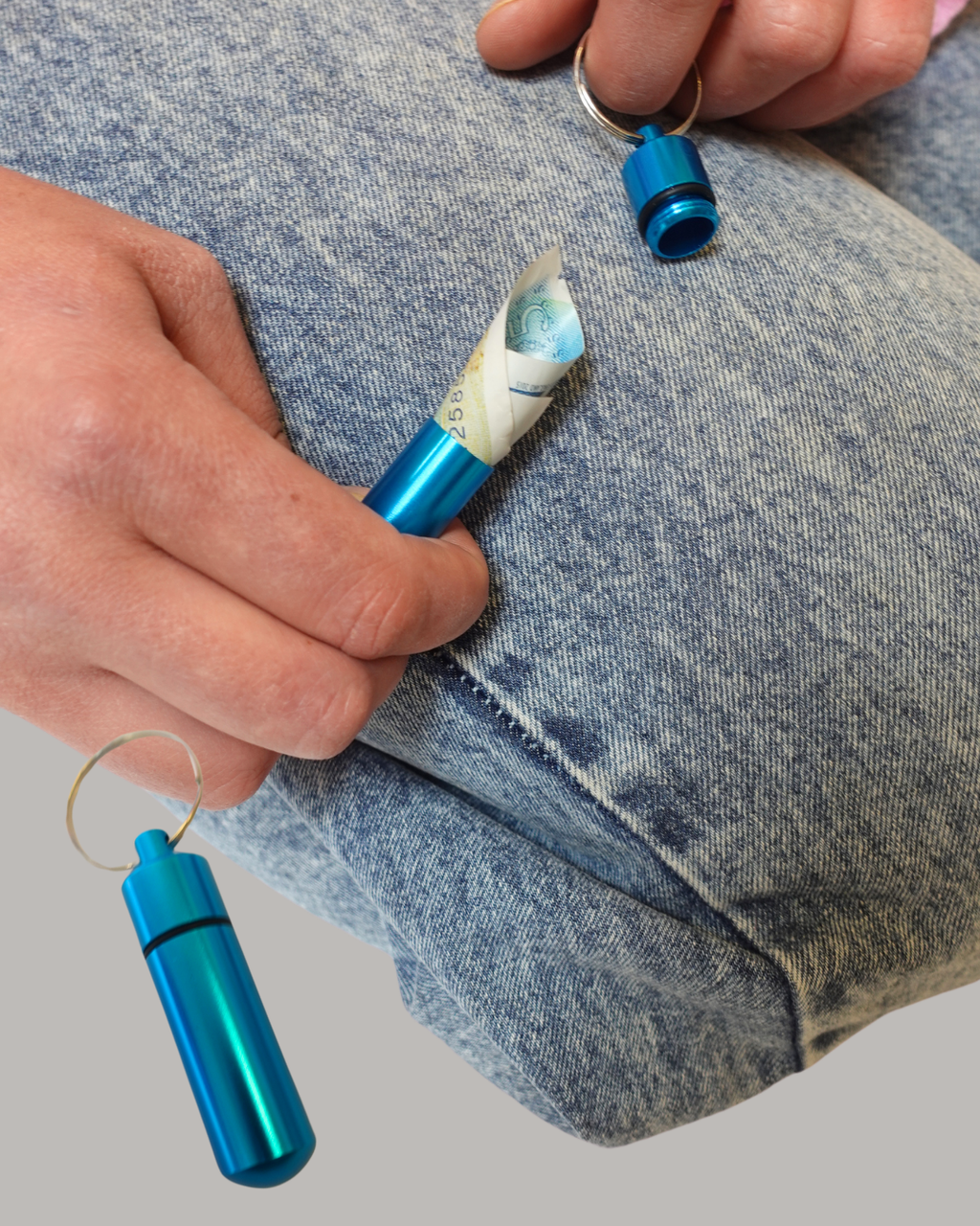 Keyring Pill Box Aluminium Secret Travel Pill Box