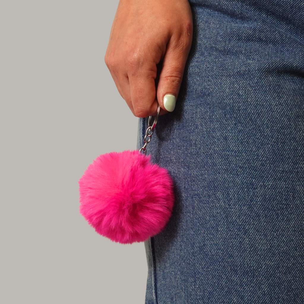 Fluffy faux pom pom keyring