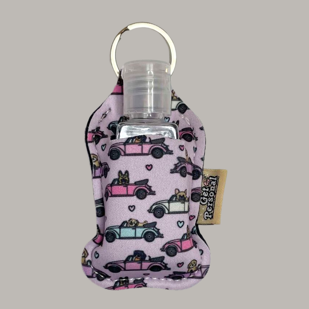 Patterned Keyring clip on pouch & sanitiser bottle/Farbgel case