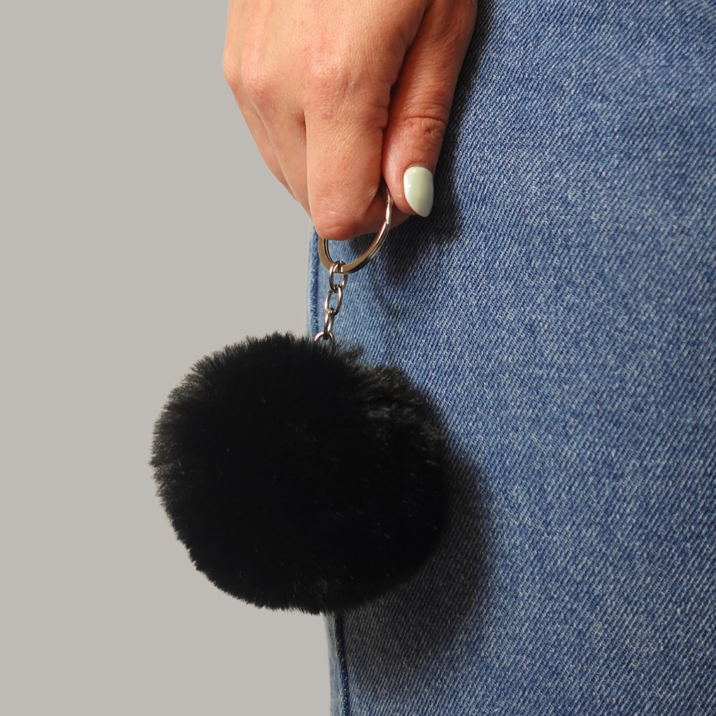 Fluffy faux pom pom keyring