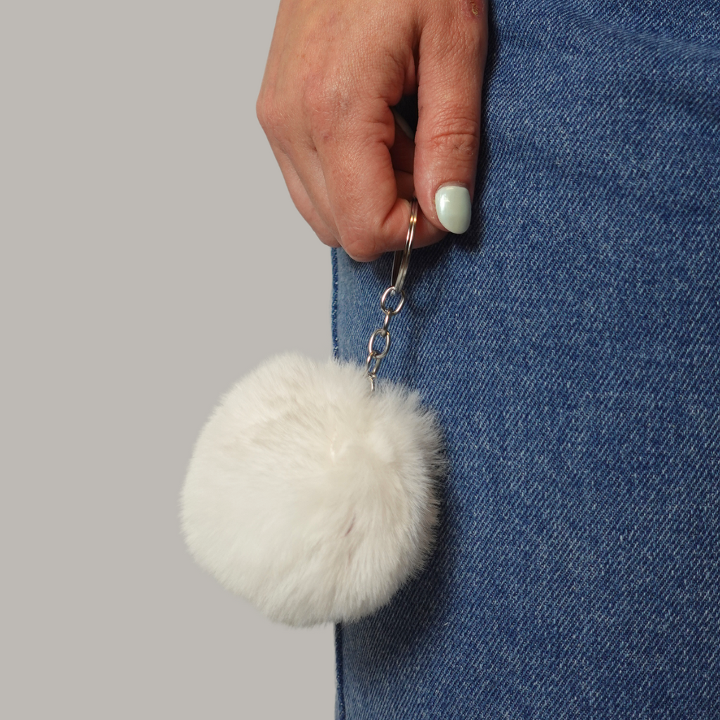 Fluffy faux pom pom keyring